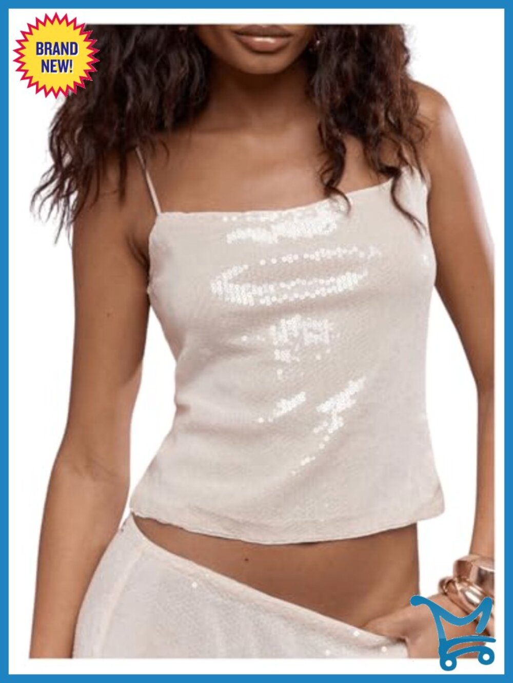 Sequin Sparkly Sleeveless Fitted Cami Top Spaghetti Strap Party Clubwear